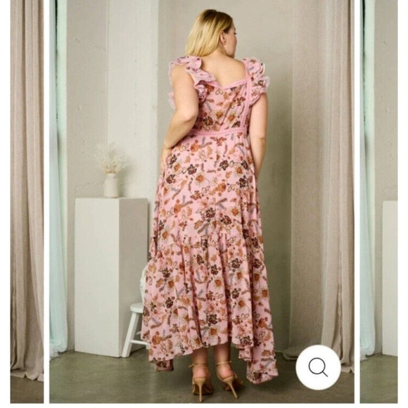 Rosevelvet PLUS SIZE SLEEVELESS RUFFLE SQUARE NECK FLORAL MAXI DRESS - Picture 3 of 10